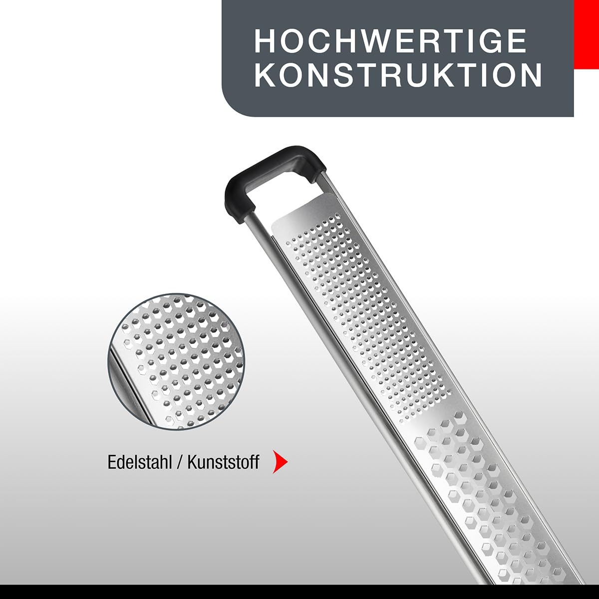 Fine and Coarse Grater PRIMELINE by GEFU – 38,7 x 4,5 x 1,8 cm, Stainless Steel, Silver / Black, Model GF24-29225