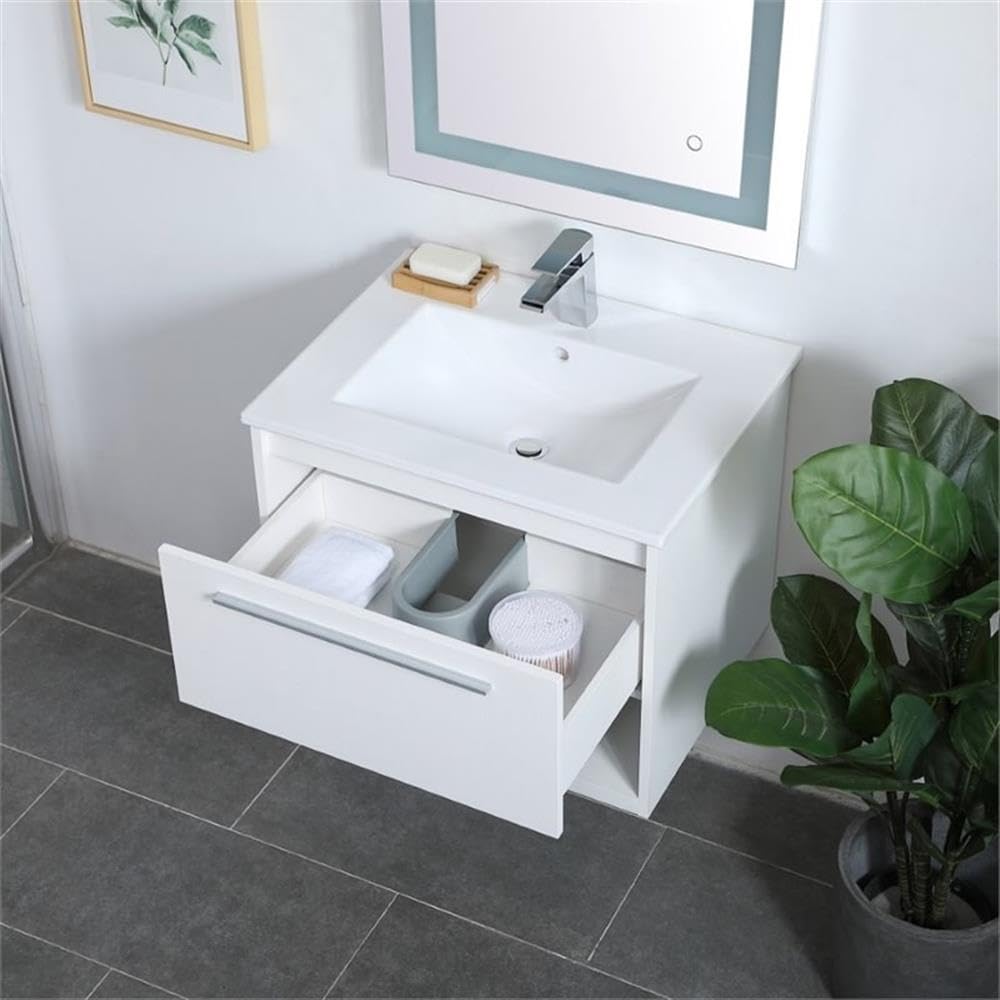 24 Inch Single Bathroom Floating Vanity in White by Elegant Decor – 24" - Single, Engineered Wood, Brushed Nickel,white, Model VF43024WH