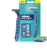 Guard 3in1 Shaving Razor Blade for men - 2 Cartridges + 1 Razor | Smooth Shave | Aqua gel Lubrastrip | 3 Platinum Coated Blades | Rubber Handle Grip | Flexi Head | good for