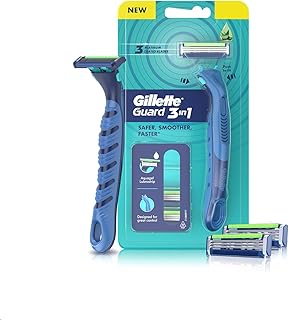 Guard 3in1 Shaving Razor Blade for men - 2 Cartridges + 1 Razor | Smooth Shave | Aqua gel Lubrastrip | 3 Platinum Coated Blades | Rubber Handle Grip | Flexi Head | good for
