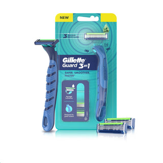 Guard 3in1 Shaving Razor Blade for men - 2 Cartridges + 1 Razor | Smooth Shave | Aqua gel Lubrastrip | 3 Platinum Coated Blades | Rubber Handle Grip | Flexi Head | good for