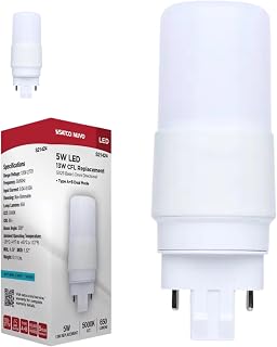 Satco S21424 5W LED PL Light Bulb GX23, Type A/B Dual Mode (Ballast Compatible or Bypass), 5000K Daylight, 650 Lumens, 13W CFL Replacement, Frosted Lens, 120-277V, Damp Location, NSF