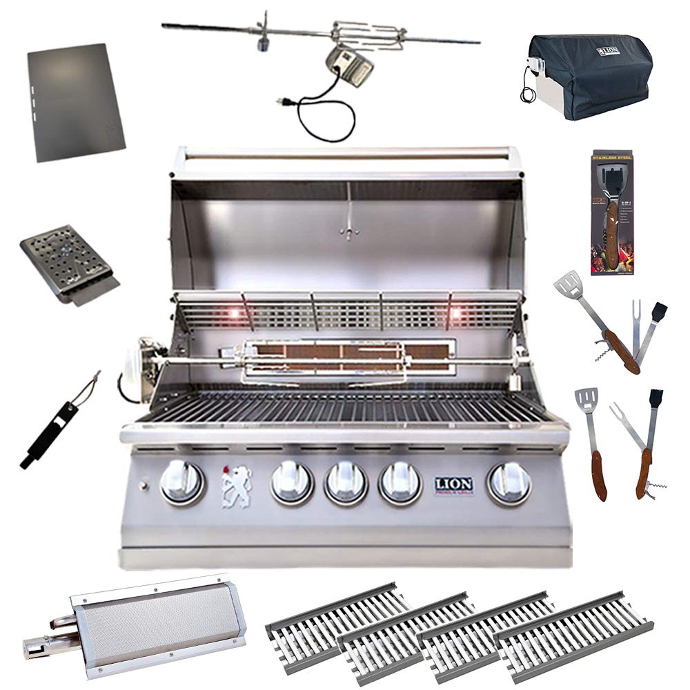 Lion 32-Inch Liquid Propane Grill L75000 with 4 Ceramic Tubes w/Flame Tray and Searing Burner and 5 in 1 Tool Set Best of Backyard Package Deal by Lion Premium Grills – Model bbq