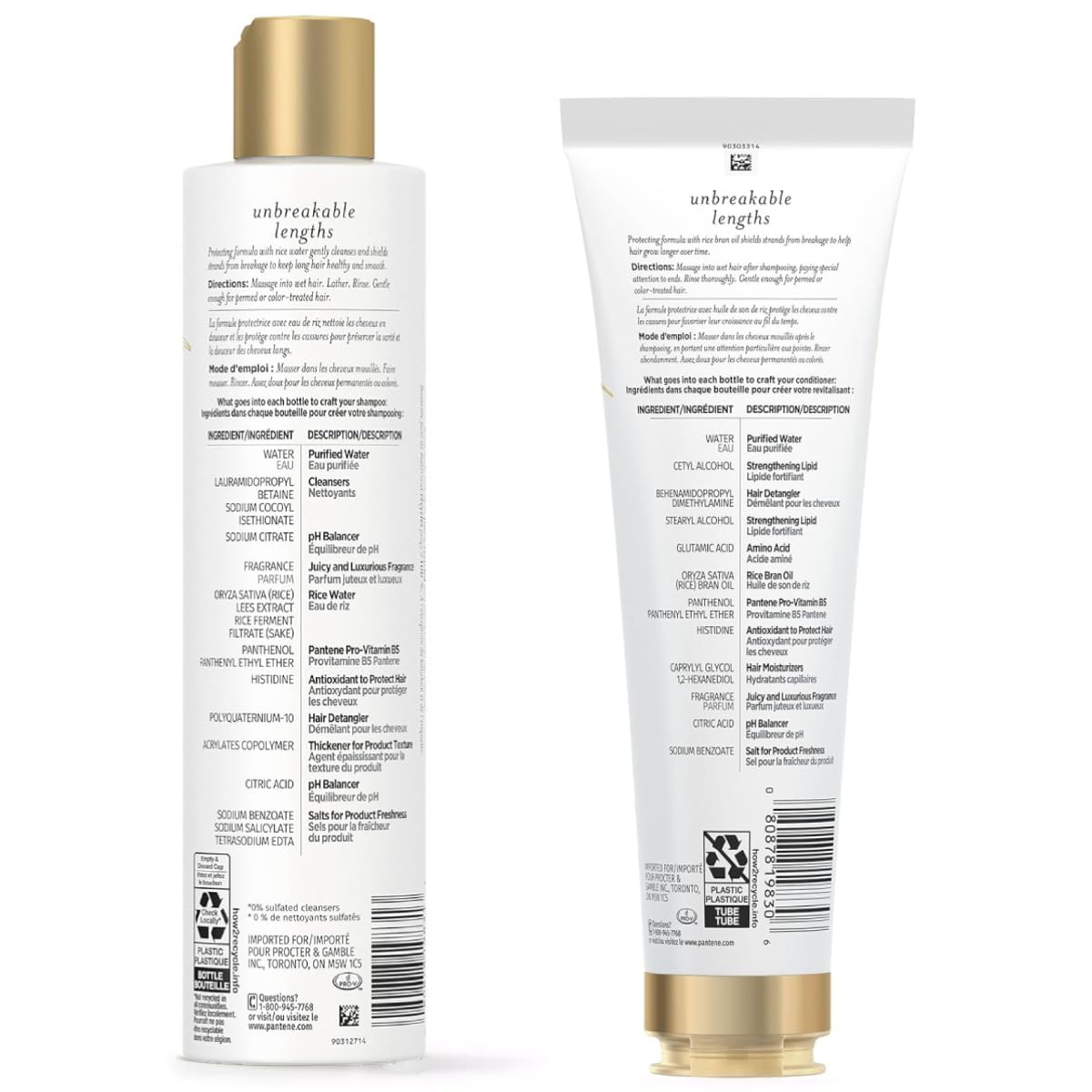 Nutrient Blends Unbreakable Lengths Shampoo and Conditioner Set by Pantene – Commercial Grade