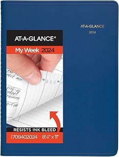 AT-A-GLANCE 2024 Weekly Planner, Quarter-Hourly Appointment Book, 8-1/4" x 11", Large, Blue (709402024)