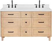 ARIEL B60DCQOVO Monroe 60" Free Standing Double Basin Vanity Set with Cabinet and Quartz Vanity Top - Oak/Carrara White Quartz Top/Matte Black Hardware