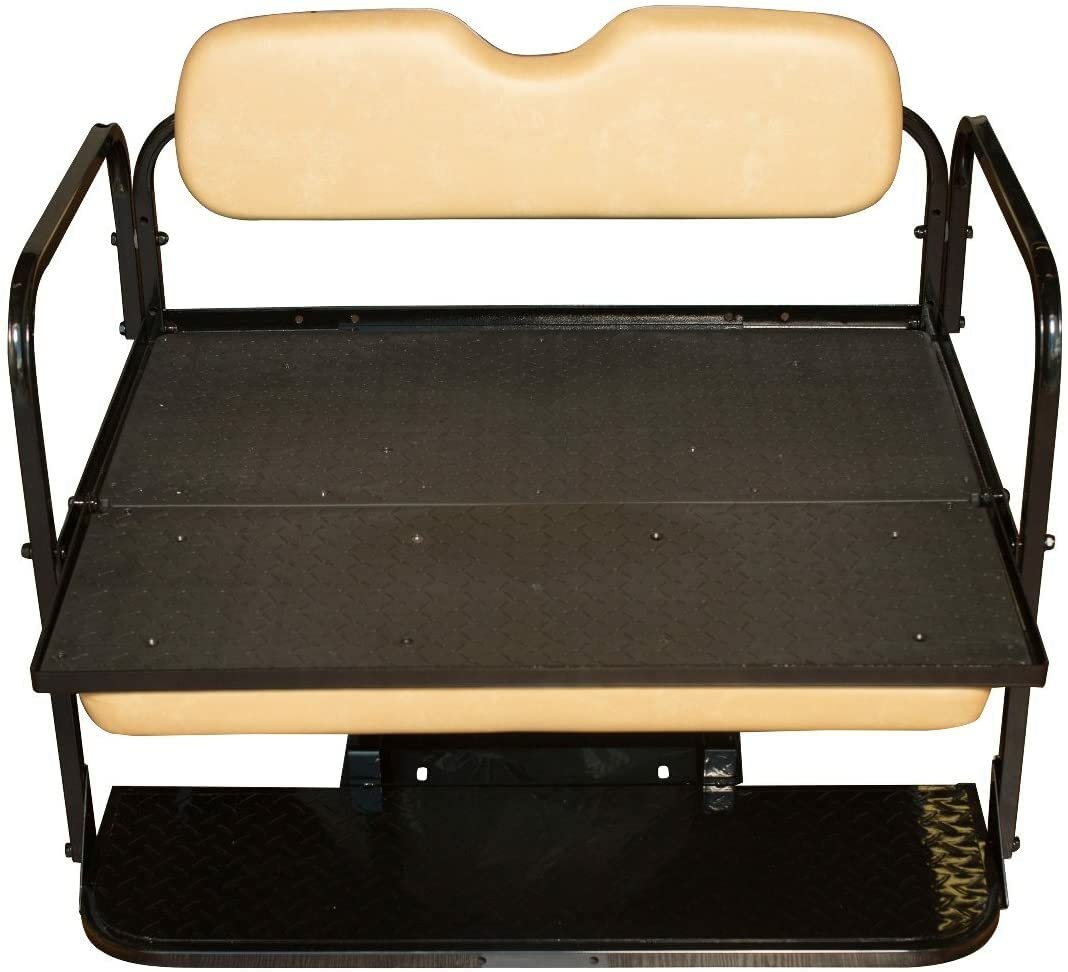EZGO RXV Golf Cart Flip Folding Rear Seat Kit | Compatible with 2008-Up Models (Stone) by Performance Plus Carts – Vinyl, Stone, Model RXVFRSST
