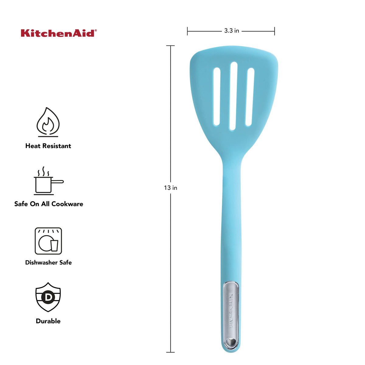 Silicone Slotted Turner by KitchenAid – 13.5 inches, Silicone, Aqua, Model KL002OHAQA