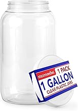 1 Gallon Clear Plastic Jars with Lids (1 Pack) 128 oz Wide Mouth Large Jar with Lid by Stock Your Home – 1 Gallon, 128.0 ounces, Plastic, White