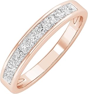 0.5 to 4 Carat LAB GROWN Princess Cut Channel Set Women's Diamond Wedding Band Ring (E-F Color VS1-VS2 Clarity) 14K Rose Gold 1 Carat Size-7