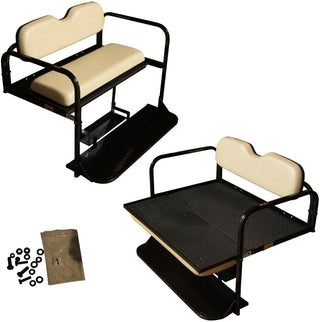 Club Car Precedent/Onward/Tempo Golf Cart Flip Folding Rear Seat Kit | Compatible with 2004-Up Models (Buff) by Performance Plus Carts – Vinyl, Buff, Model Does Not Apply
