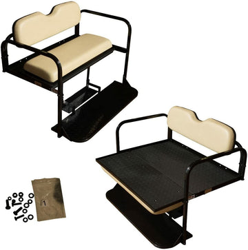 Club Car Precedent/Onward/Tempo Golf Cart Flip Folding Rear Seat Kit | Compatible with 2004-Up Models (Buff) by Performance Plus Carts – Vinyl, Buff, Model Does Not Apply
