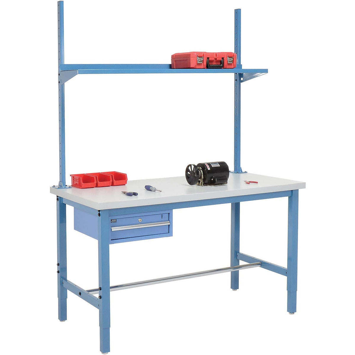 Production Workbench 60" W x 30" D by Global Industrial – 30"L x 60"W x 7"H, Steel, Blue, Model 249519BL