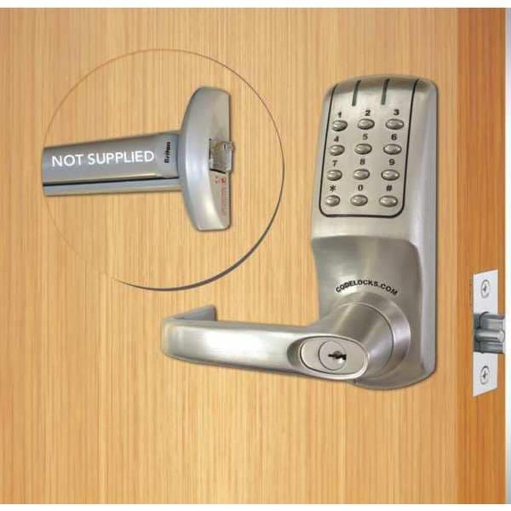 ANSI Grade 2 Electronic Lockset Panic Kit by Codelocks – 7.5"L x 2.75"W x 7.75"H, Zinc, Brushed Steel, Model CL5000PK-BS