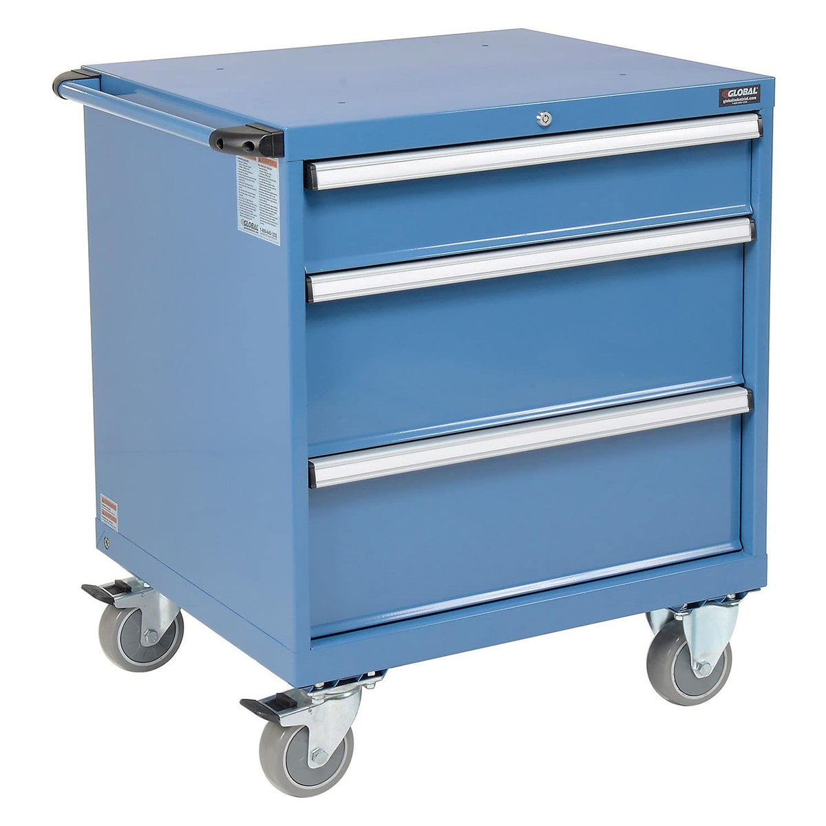 3 Drawers Mobile Modular Drawer Cabinet w/Lock by Global Industrial – 30 inches (W) x 27 inches (D) x 36.7 inches (H), Alloy Steel, Blue, Model 298446BL