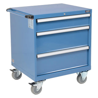 3 Drawers Mobile Modular Drawer Cabinet w/Lock by Global Industrial – 30 inches (W) x 27 inches (D) x 36.7 inches (H), Alloy Steel, Blue, Model 298446BL