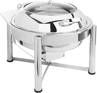 Eastern Tabletop 3958GS Induction Chafer - 6 Quart, Round, Stainless Steel with Hinged Glass Dome Cover Lid Chafing Dish - Attractive Design, Perfect for Weddings, Parties, and Buffets