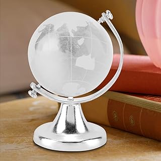 Mini Crystal Sphere Globe, Round Earth Sphere World Map Crystal Desktop Ornament Home Office Decor (Silver)