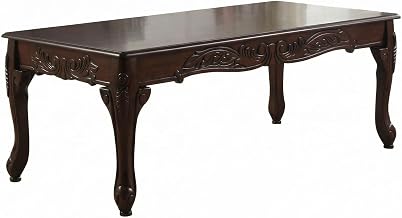 Furnifact Traditional Dark Cherry Wood Coffee Table with Ornate Detailing, Sturdy MDF and Resin Construction for Living Room Centerpiece