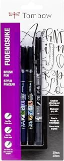 Tombow 62039 Fudenosuke Brush Pens, 3-Pack. Soft, Hard, and Twin Tip Markers for Calligraphy and Art Drawings
