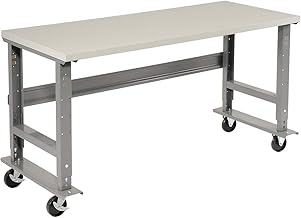Global Industrial Adjustable Height Mobile Workbench, 48"W x 30"D, 5" Wheel | 1-1/4" ESD Top with Safety Edge, 800 Lbs Capacity, Gray Frame, Industrial Workbench