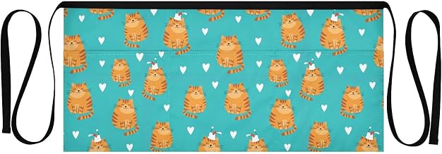 Kitchen Apron Cute Garfield Cat | Unisex Server Apron with 3 Pockets, Adjustable for Waiters, Gardeners, Kitchen, BBQ, Painting and Restaurant Work