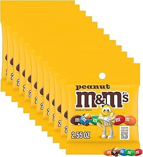 Peanut M&M'S Candy, Chocolate Peanuts, 2.55 oz Bag, 12 Ct | Peanut M&M'S milk chocolate candy in a 2.55 oz bag, bite-sized movie snack for home, office and on-the-go snacking