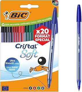 BIC Cristal Soft 1.2mm Medium Point Ballpoint Pens - Special Format - Assorted Colours (Pack of 20)