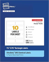 Avery UltraDuty GHS Labels, Waterproof, 1.5 X 3.75" White Rectangle Labels , 5000 Total, Use with Pigment Inkjet Printers