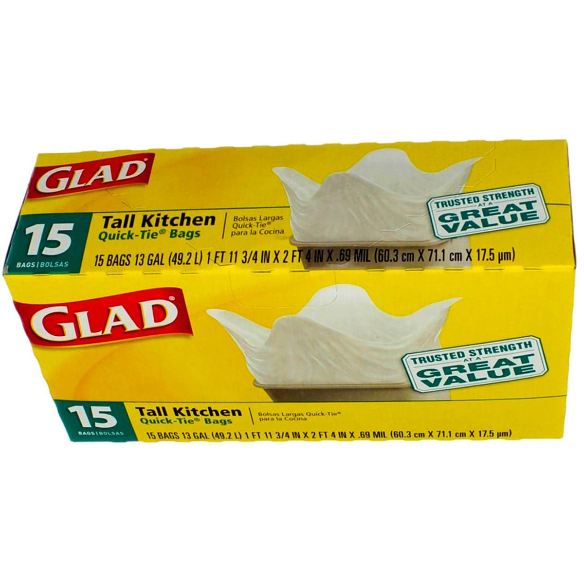 Tall Kitchen Bags 15 ea by Glad – 32 x 22 inches, 13.0 gallons, Plastic, White, Pack of 15