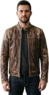 Men’s Lambskin Cafe Racer Jacket – Brown Leather Motorcycle Jacket, Cafe Racer Style Outerwear