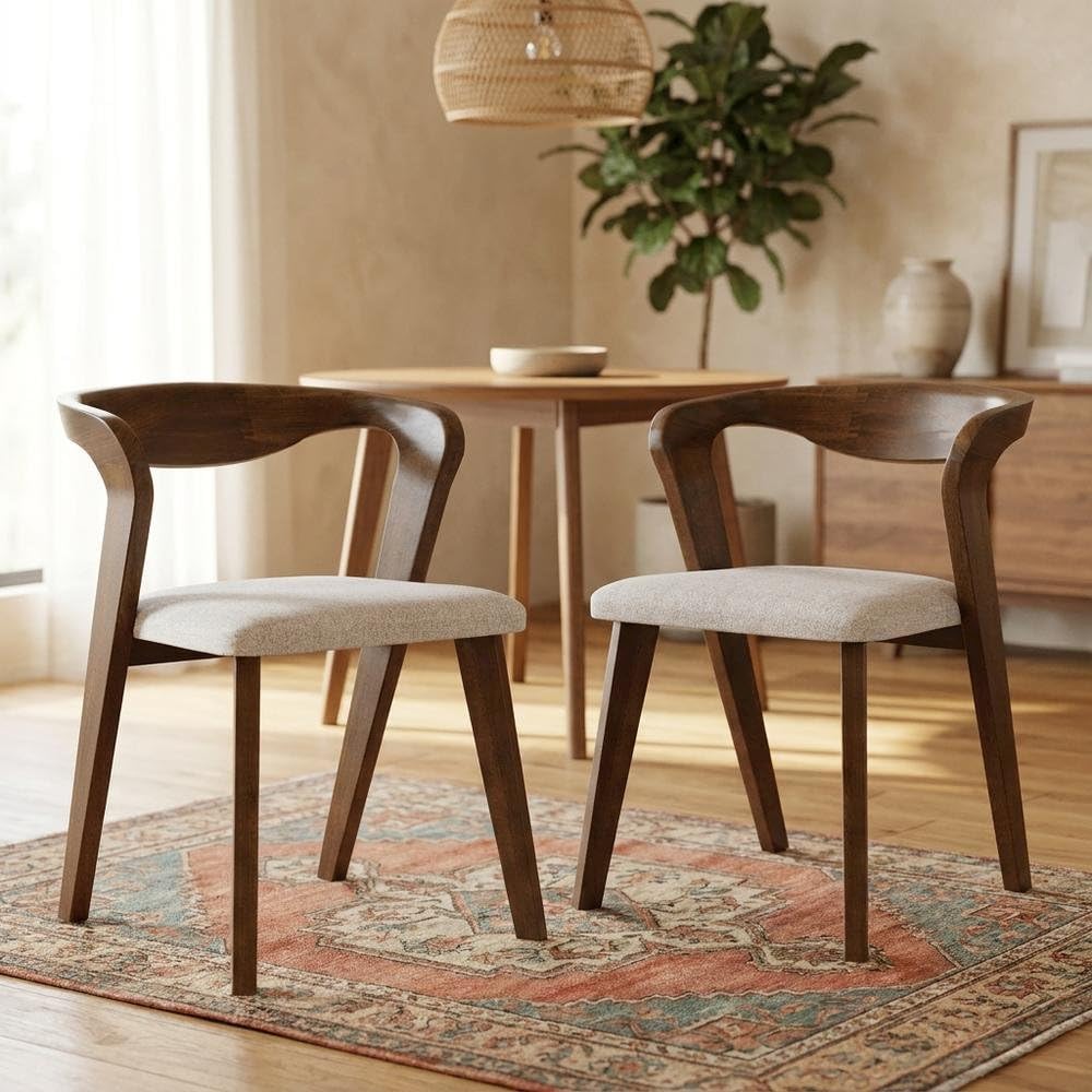 Pascan Brown Solid Wood Dining Chair Set of by Starlight Canyon Home – Full Solid Rubberwood, Fabric, Brown, Pack of 2