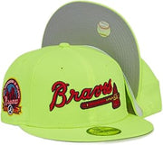 New Era Hat Atlanta Braves 59FIFTY Fitted Hat Exclusive 40th Year Side Patch Men's Fitted Hat Rare Embroidered Graphics Neon Yellow