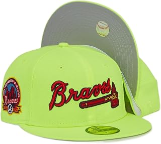 New Era Hat Atlanta Braves 59FIFTY Fitted Hat Exclusive 40th Year Side Patch Men's Fitted Hat Rare Embroidered Graphics Neon Yellow