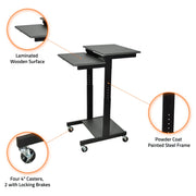 Adjustable-Height Presentation Workstation by Luxor – 24"W x 31"D x 39" to 45"H, Metal, Black, Model PS3945