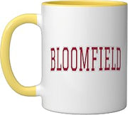 Bloomfield Missouri Souvenir Varsity Style Red Text Ceramic Mug, Yellow/White