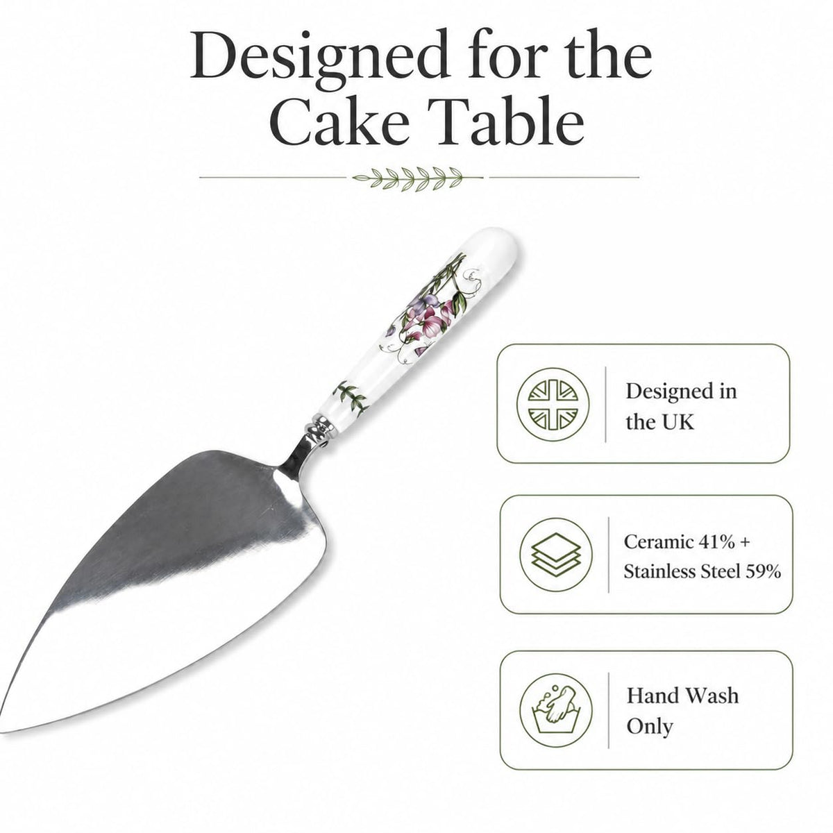 Portmeirion Botanic Garden Cake Server, Stainless Steel Blade, Multicolor Porcelain