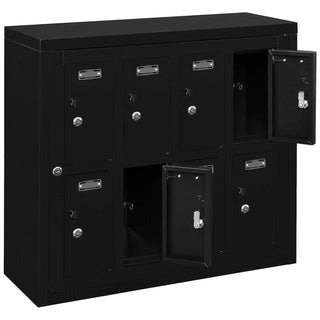 2-Tier 8 Door Tablet Cell Phone Locker Keyed Lock & Hasp by Global Industrial – 28-1/2"W x 11-1/4"D x 26-3/4"H, Alloy Steel, Black, Model 493330BK