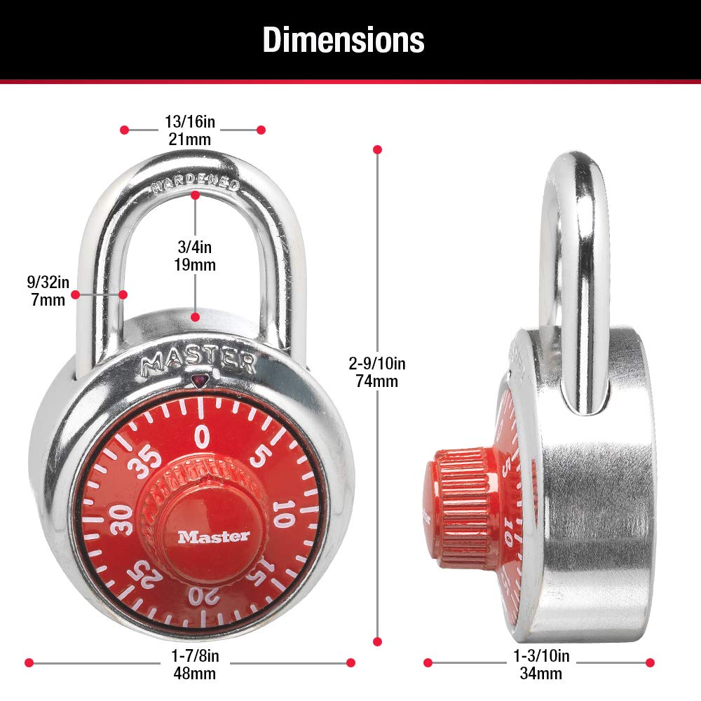 Locker Lock Combination Padlock by Master Lock – 1 Pack, Alloy Steel, Red, Model 1504D