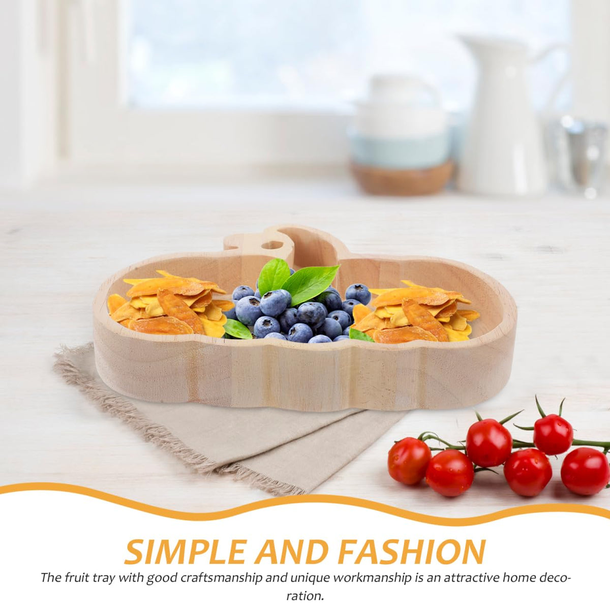 Gleavi Wood Pumpkin Tray, 7x5.5 Inch Serving Platter, Khaki