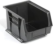 Quantum Storage QUS239 Heavy-Duty Stackable Plastic Storage Bins for Workshop, Warehouse & Garage, Ultra Stack & Hang, 10-3/4" x 8-1/4" x 7", Black, 6-Pack