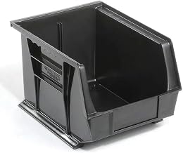 Quantum Storage QUS239 Heavy-Duty Stackable Plastic Storage Bins for Workshop, Warehouse & Garage, Ultra Stack & Hang, 10-3/4" x 8-1/4" x 7", Black, 6-Pack