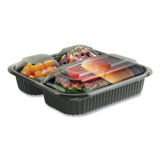 2-Piece/3-Compartment Microwave Container Cl/BK (4118523) by Anchor Packaging – 6.0 ounces, Polypropylene, Black Base, Clear Lid, Model ANZ4118523