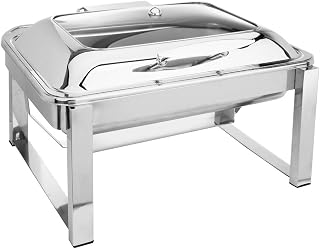 Eastern Tabletop 3945GS Induction Chafer - 8 Quart, Rectangular, Stainless Steel with Hinged Glass Dome Cover Lid Chafing Dish - Attractive Design, Perfect for Weddings, Parties, and Buffets