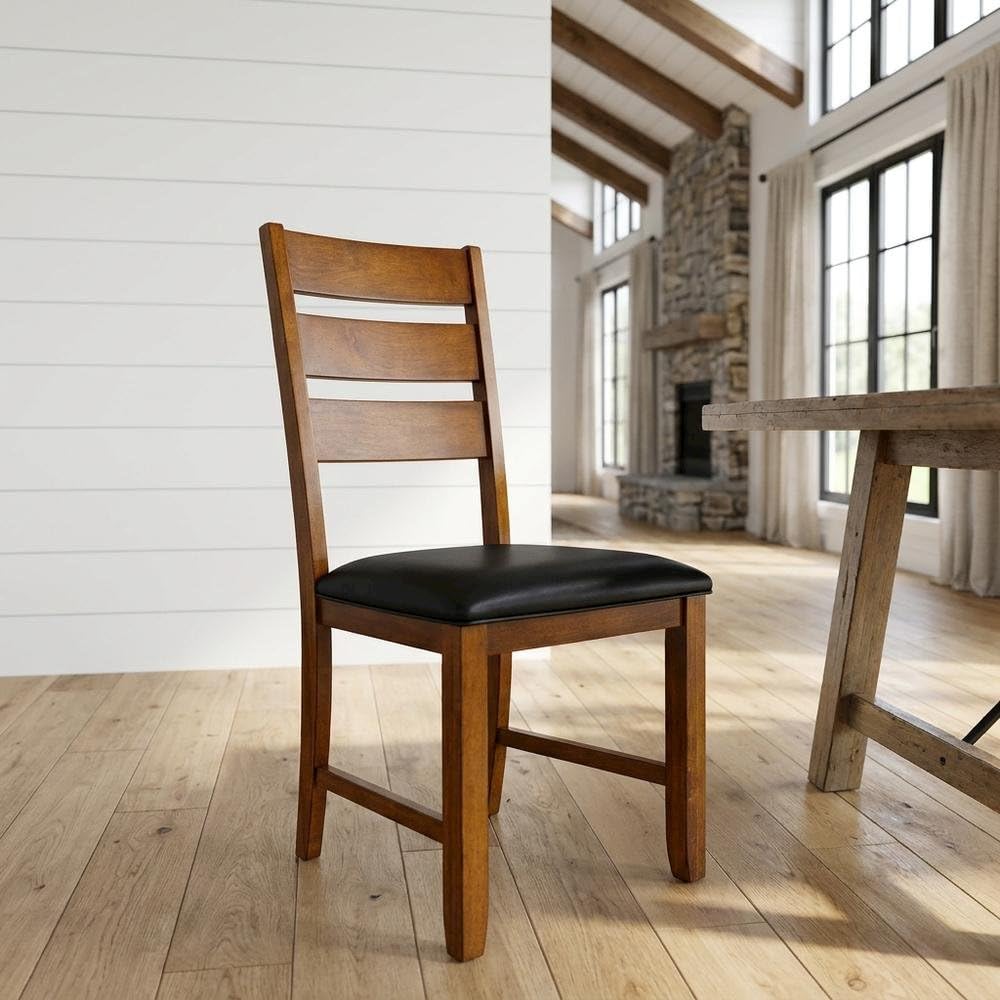 Green Mason Ladderback Upholstered Side Chair Set by Starlight Canyon Home – Solid Mango Tops & Solid Rubberwood, Green, Pack of 2