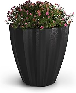 Mayne Sedona 18in Self-Watering Round Planter, Black | Self-watering, All season, Indoor/Outdoor, Double-wall design, Fade resistant, 15-year warranty