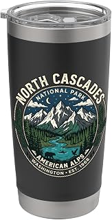 North Cascades National Park American Alps Vintage Badge Art Stainless Steel Insulated Tumbler