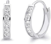 14k REAL Yellow/White Gold 2mm Thickness CZ Channel Set 12mm, 11mm, 10mm Hoop Huggie Earrings