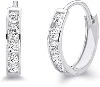 14k REAL Yellow/White Gold 2mm Thickness CZ Channel Set 12mm, 11mm, 10mm Hoop Huggie Earrings