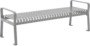 Global Industrial 4'L Outdoor Steel Park Bench Without Back, Gray